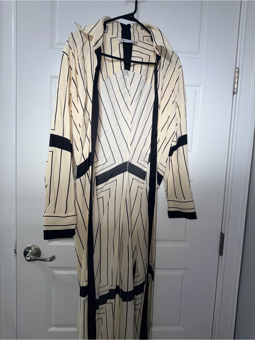 Zara Cream and Black Striped Maxi Dress